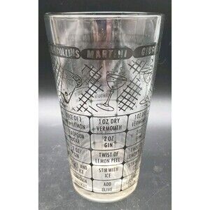 1950s Cocktail Recipe Drink Shaker Mixing Glass VTG MCM Federal Glass Barware